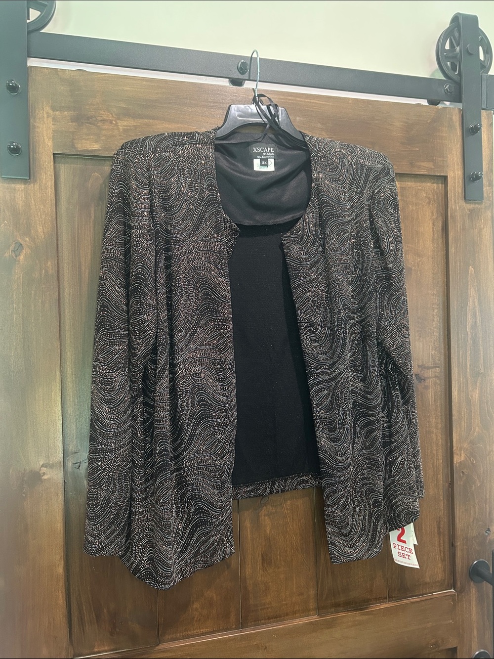 M335 NWT Xscape Women's Black Metallic Swirl Open-Front Cardigan- Size 2X